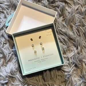 Amazonite and Fluorite Stud Earrings